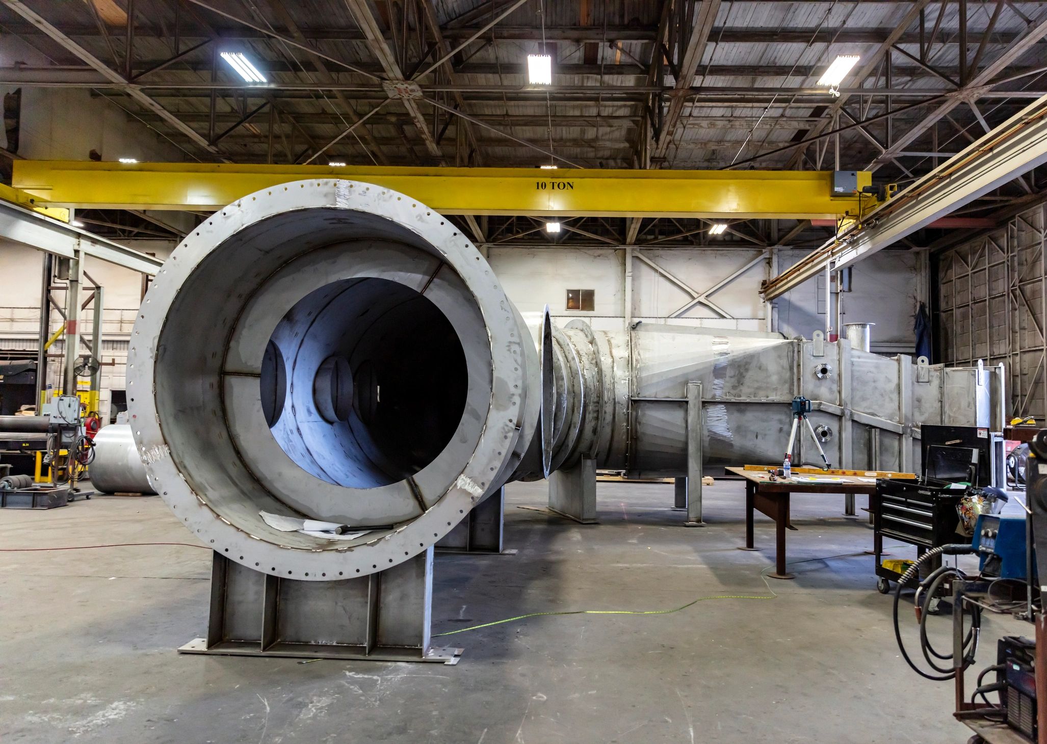 Industrial water treatment equipment inside a fabrication facility
